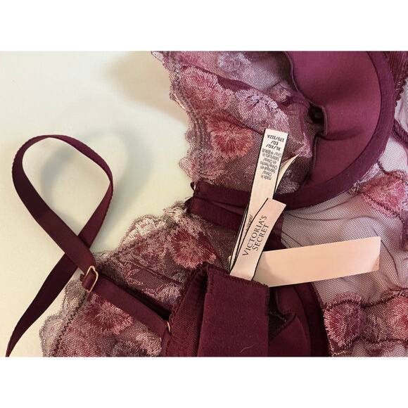 Victoria’s Secret NWT Burgundy Embroidered Sheer Mesh Bodysuit • Size XL - Picture 5 of 5